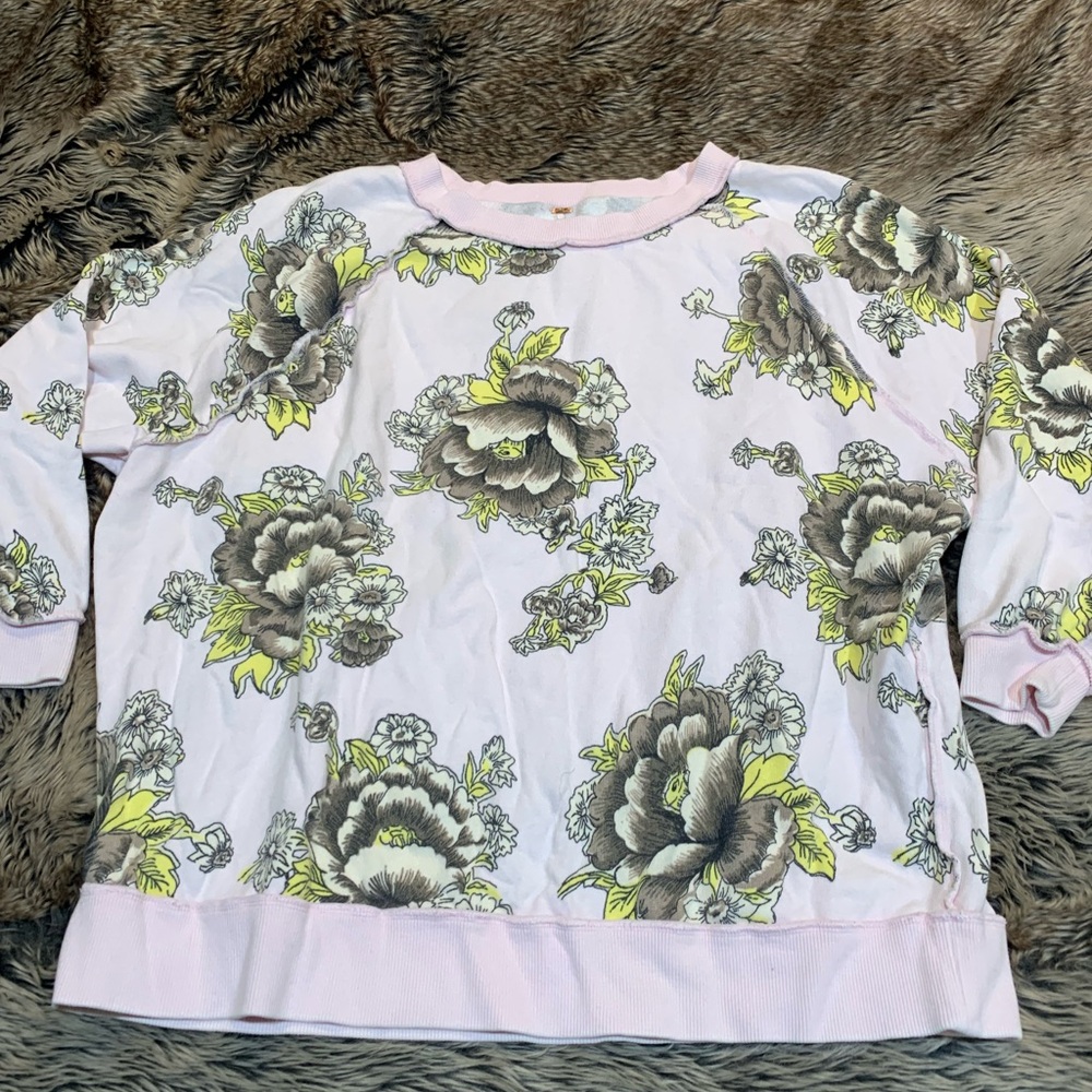 Free People Go On Get Floral Oversized Sweatshirt Size XS